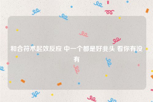 和合符术起效反应 中一个都是好兆头 看你有没有